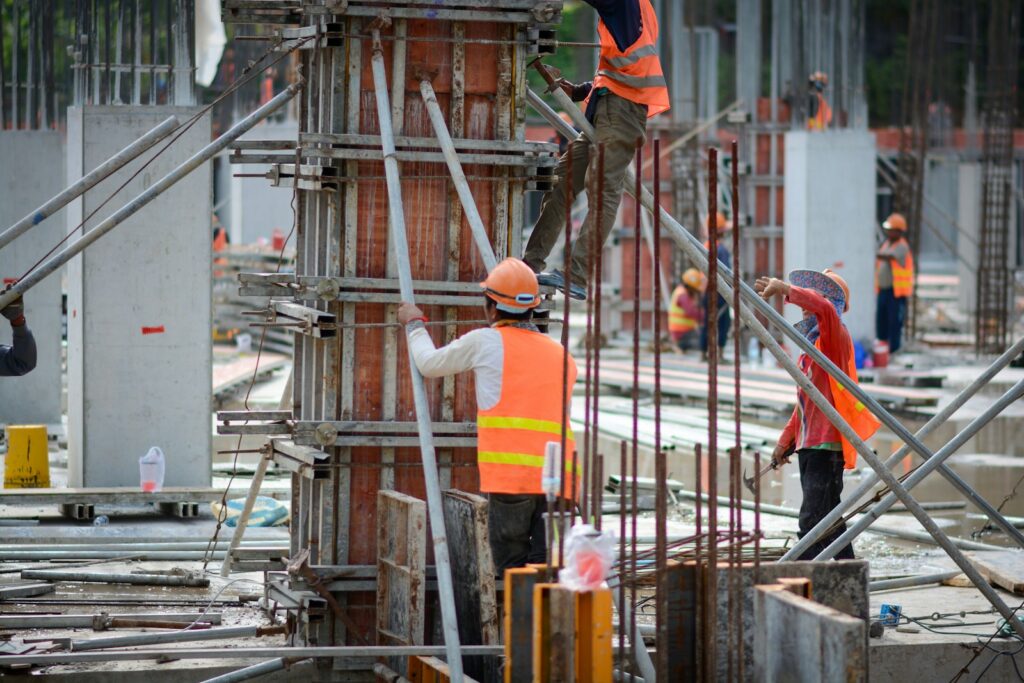 A group of workers at a construction site