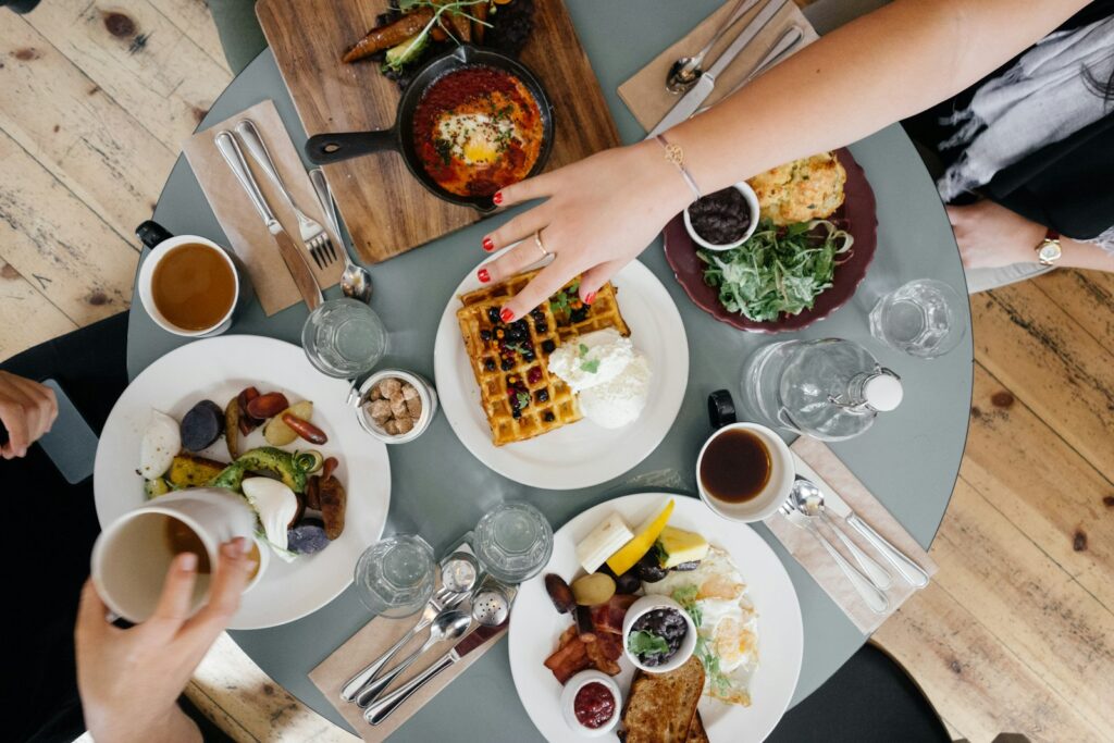 Variety of foods on top of gray table