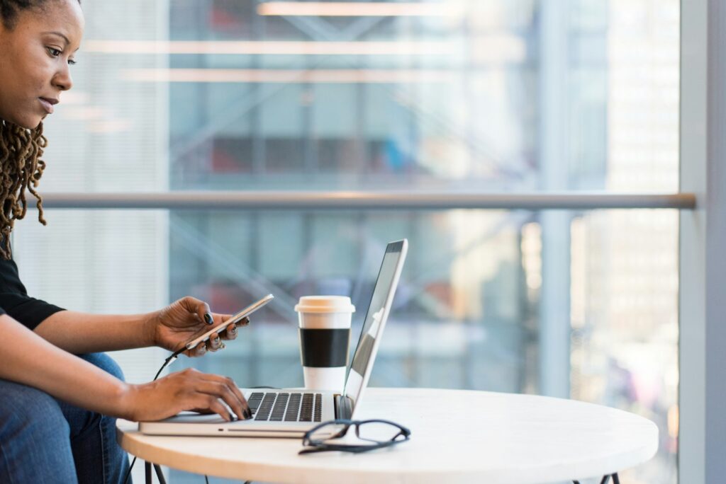 Woman using MacBook